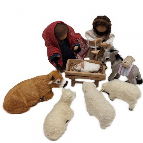 Ochse, Esel, Schafe, (Kamel) - Tierset - für Krippenfiguren 10-15cm